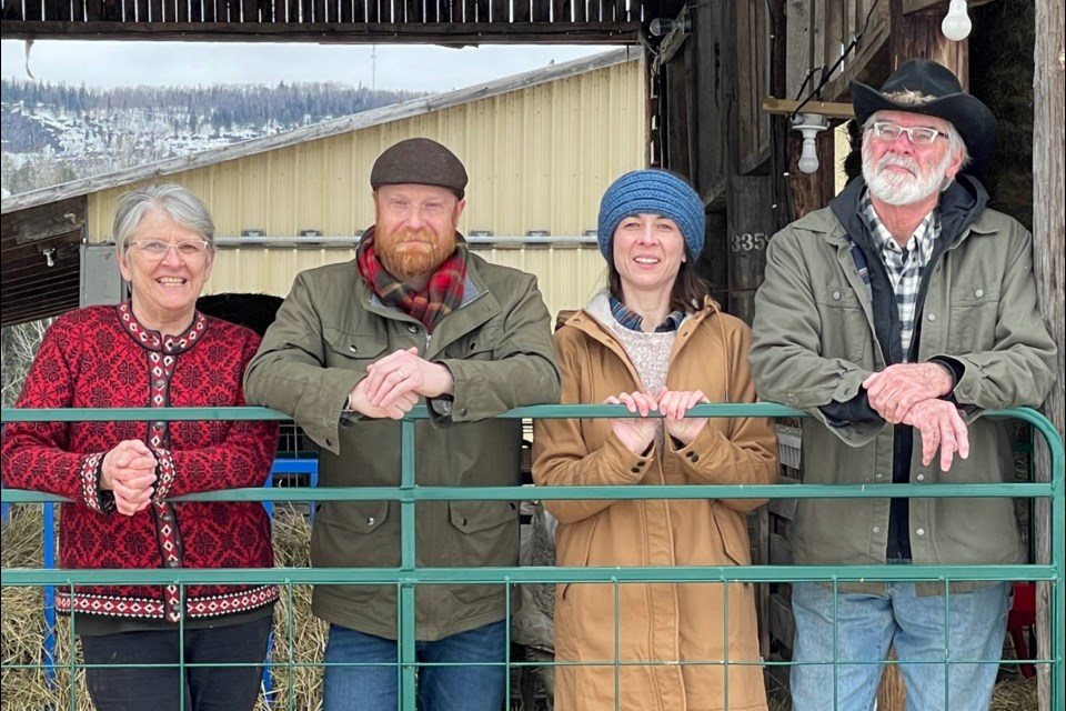 From left, Beverly Barlow is a master wool spinner, Brody Marsonet manages the farming equipment, Gwen Marsonet is the social media guru, and Bryan Barlow handles the finances.