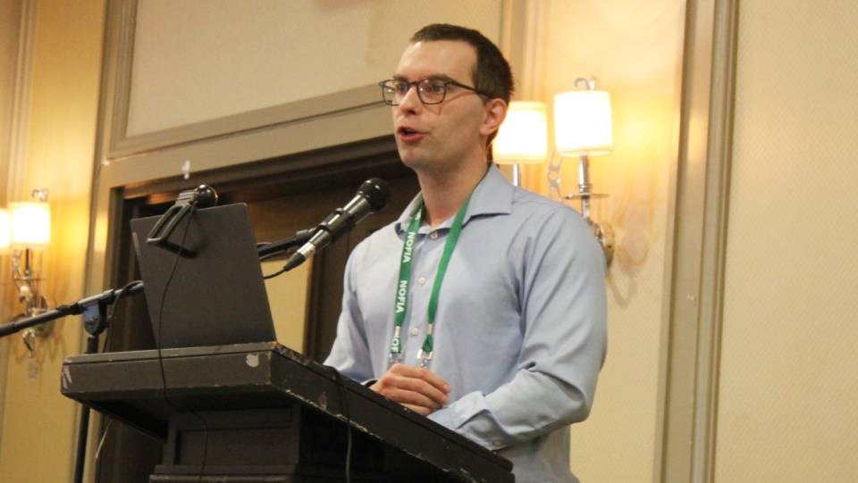 Ben Lefort, senior farm policy analyst with the Ontario Federation of Agriculture, addresses the crowd during the 2023 Northern Ontario Ag Conference in Sudbury on Feb. 15.
