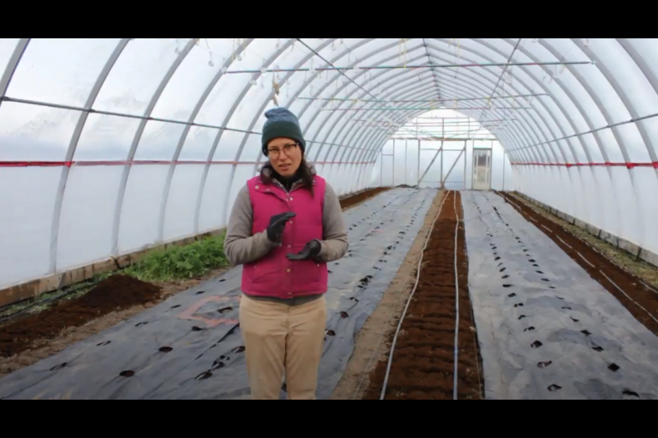 Isabelle Spence-Legault, co-owner at Field Good Farms west of North Bay, speaks about the benefits of hoophouses to help extend the growing season. (Image supplied)