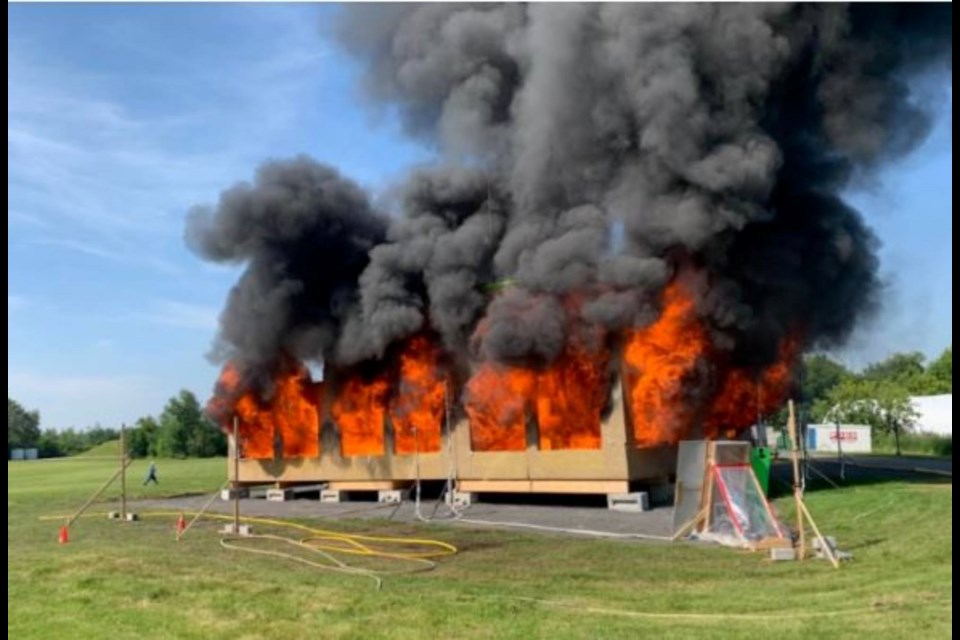 Mass timber structure during the fully developed fire.
