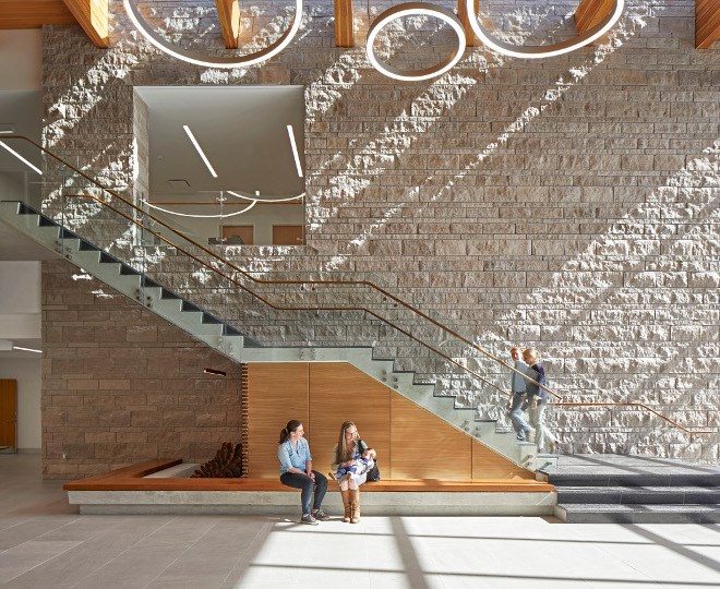 The 58,000-square-foot North Bay Parry Sound District Health Unit, opened in June, 2018, earned Mitchell Jensen Architects two awards: the Best of Canada Award from Canadian Interiors Magazine, and the Northern Ontario Excellence Award, from the Ontario WoodWORKS! Wood Design Awards. (MJA photo)