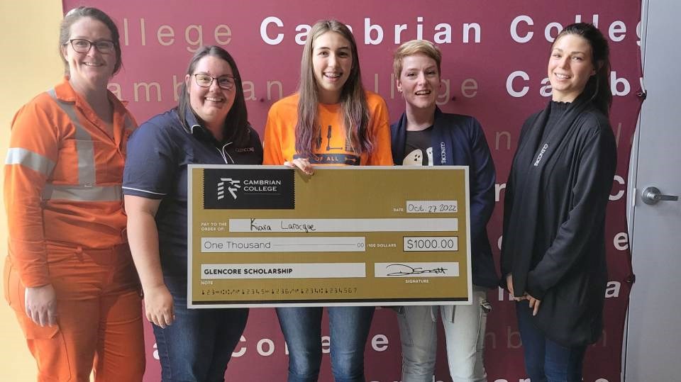 Kiara Laroque is the recipient of a $1,000 scholarship from Glencore to study trades work at Cambrian College in Sudbury.