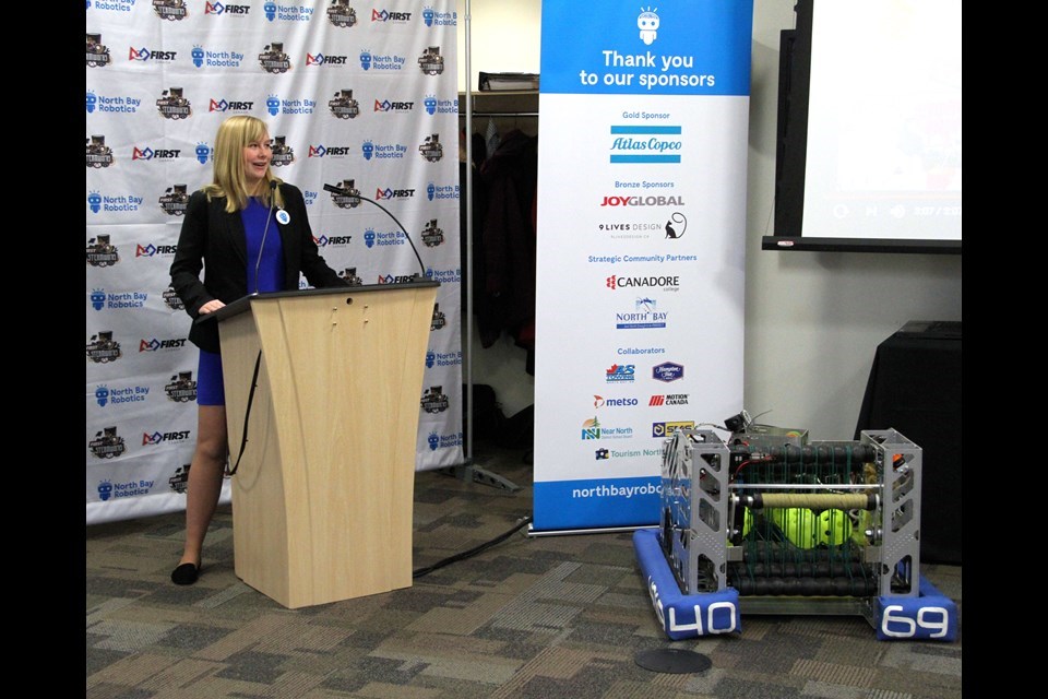 Ice Cubed team member Jessica Kelso, of North Bay, addresses the public during a Feb. 27 media launch. Chris Dawson photo