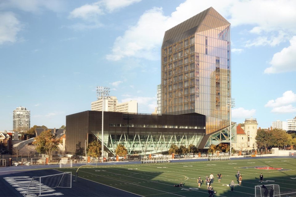 The University of Toronto’s 14-storey academic tower will be built with cross-laminated timber, and will be funded in part by government subsidies through the Ontario Mass Timber Program. (MJMA and Patkau Architects illustration)