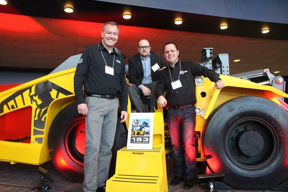From left are Mike Kasaba, CEO of Artisan Vehicle Systems; John Labine, regional procurement manager with Kirkland Lake Gold; and Mike Mayhew, director of sales and marketing for Artisan Vehicle Systems. Matt Durnan photo