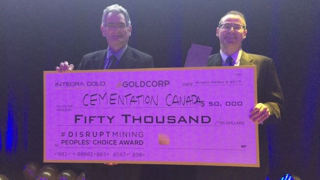 Cementation of North Bay took home $650,000 on the weekend, after winning over judges during the #DisruptMining challenge with its injection hoisting technology. Supplied photo
