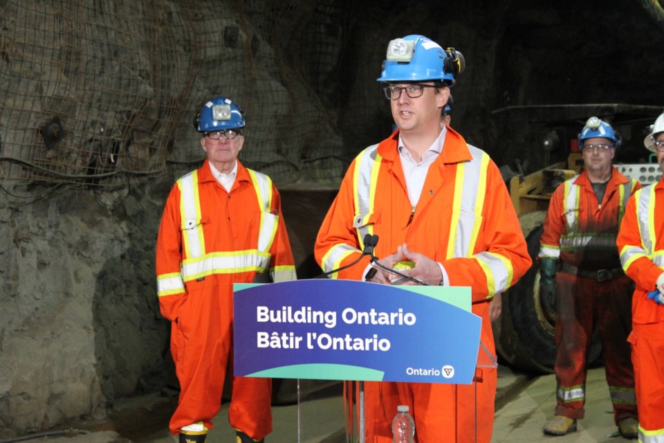 Labour Minister Monte McNaughton was in Sudbury on April 11, 2023 to announce new regulations to improve ventilation in underground mines.