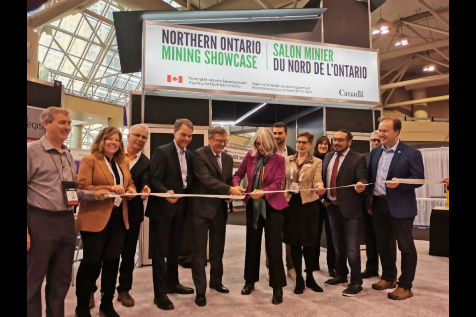 FedNor Minister Patty Hajdu cuts the ribbon on the 2023 Northern Ontario Mining Showcase, currently open at the annual convention of the Prospectors and Developers Association of Canada in Toronto.