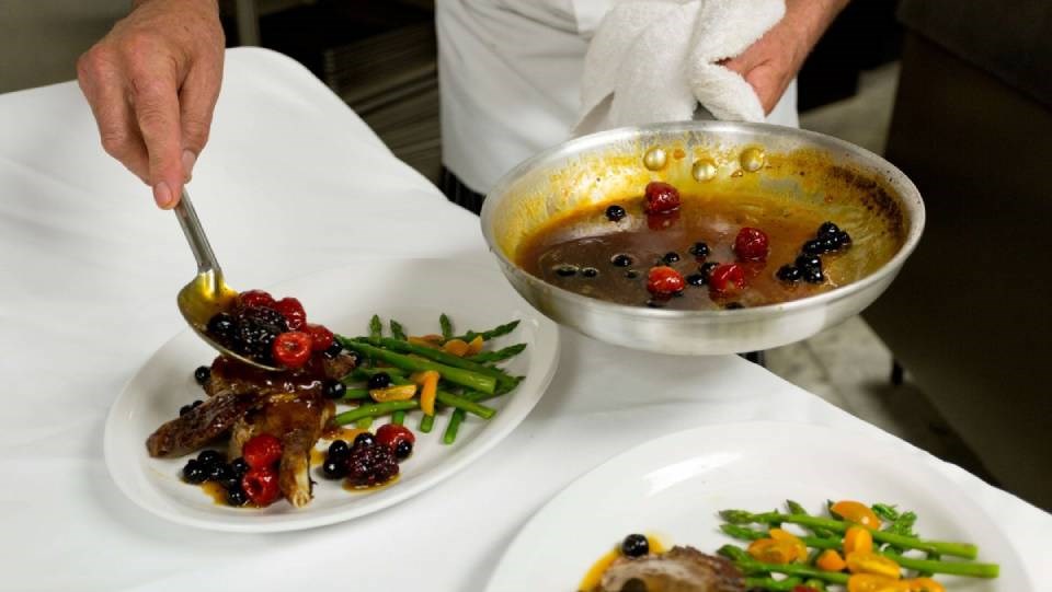 The food at the Manitoulin Hotel & Conference Centre's North46 Restaurant offers casual fine dining for breakfast and dinner, incorporating local ingredients into its dishes, and focusing on Anishinaabe food.