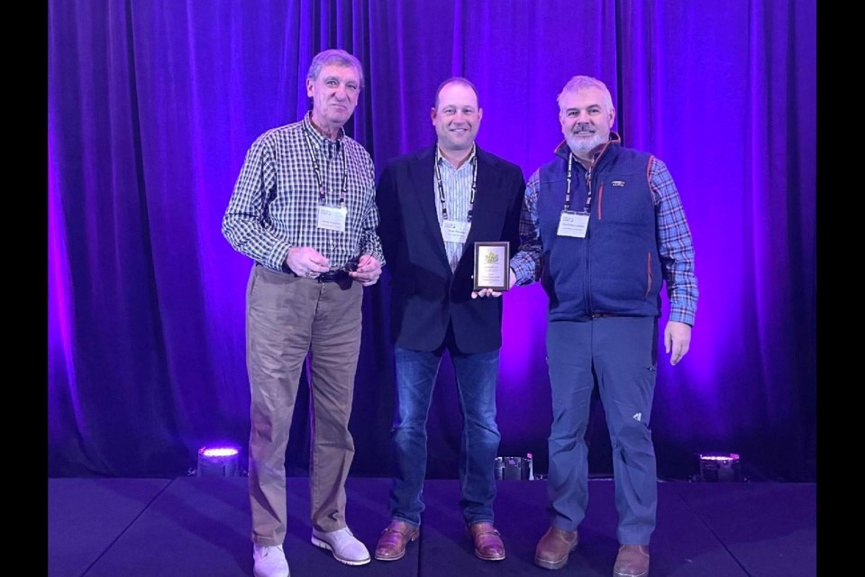 From left are Marty Kalagian, president of Destination Northern Ontario; Kyle Polesky of Brace Lake Outfitters; and David MacLachlan, executive director of Destination Northern Ontario. Destination Northern Ontario won the President's Award.
