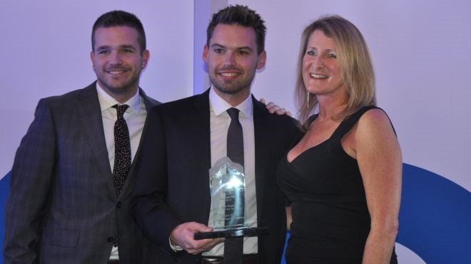 New Business of the Year: Sugar Daddy’s Cupcakes and Catering, co-owners Nathan Serran and John Serran, presented by the Manager of the Business Centre Nipissing Parry Sound, Jennifer Nickerson 