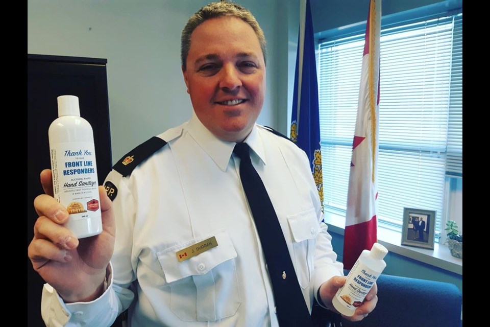 In Kenora, Lake of the Woods Brewing Company teamed up with Lake of the Woods Sunrise Soap Company to produce hand sanitizer for the local detachment of the OPP. (Facebook photo)