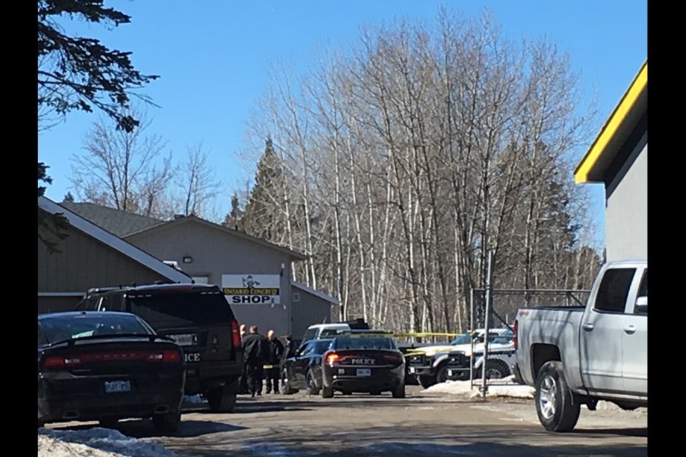 Multiple police vehicles were on the scene of an industrial accident at Ontario Concrete on Friday, April 7. Jeff Klassen for SooToday