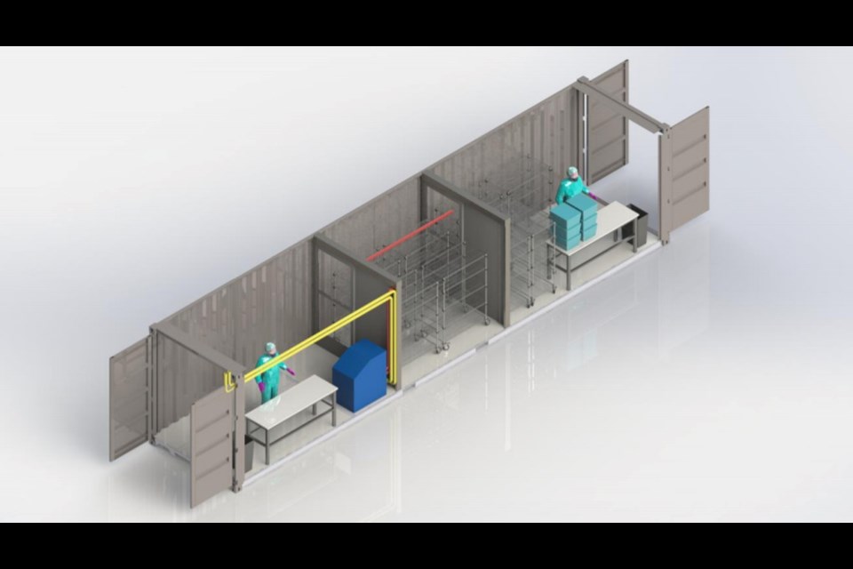 A Sudbury team has devised a concept for a mobile decontamination pod that could sterilize personal protective equipment used by front-line workers in the battle against COVID-19. (Supplied image)