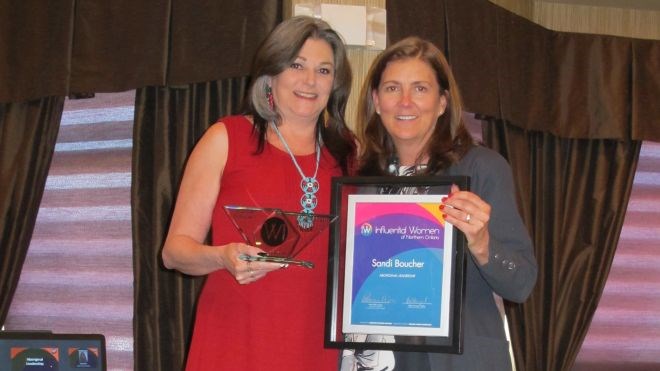 Sandi Boucher, Aboriginal Leadership Award winner, with Andrea Sears of Ontario Power Generation (award sponsor)                         