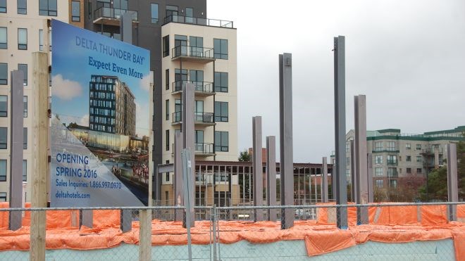 Construction of the Delta-Marriott on Thunder Bay’s waterfront from last October.