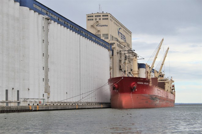 A FedNav ship anchored and ready for loading at one of the Viterra elevators. Port of Thunder Bay president Tim Heney says grain exports have steadily increased, as well as profits, out of the port. This is due to many factors, including the elimination of the Wheat Board, aggressive efforts by the port authority administration to attract more shipping into, and out of, the port, as well as back-to-back bumper crops over the past two years.