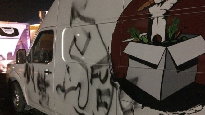 The Radical Gardens van was defaced on Aug. 26 during the Great Canadian Kayak Challenge at Participark. Andrew Autio photo