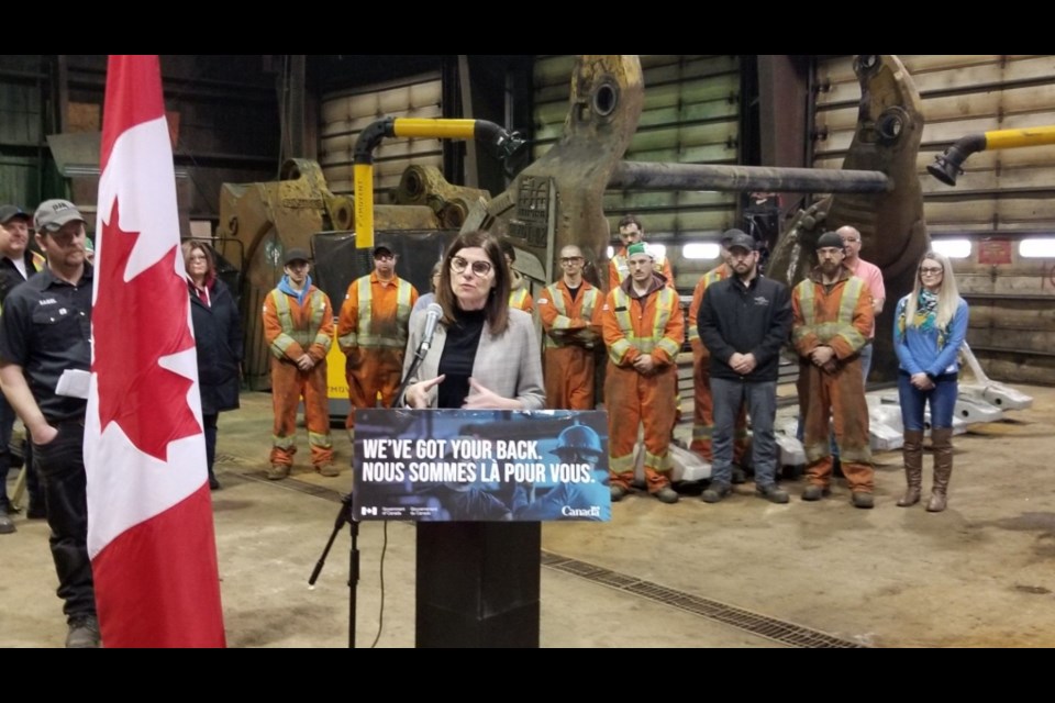 Federal Labour Minister Filomena Tassi announced on March 2 a repayable contribution of more than $600,000 for DJB Mining Products in Timmins. (Supplied photo/FedNor)