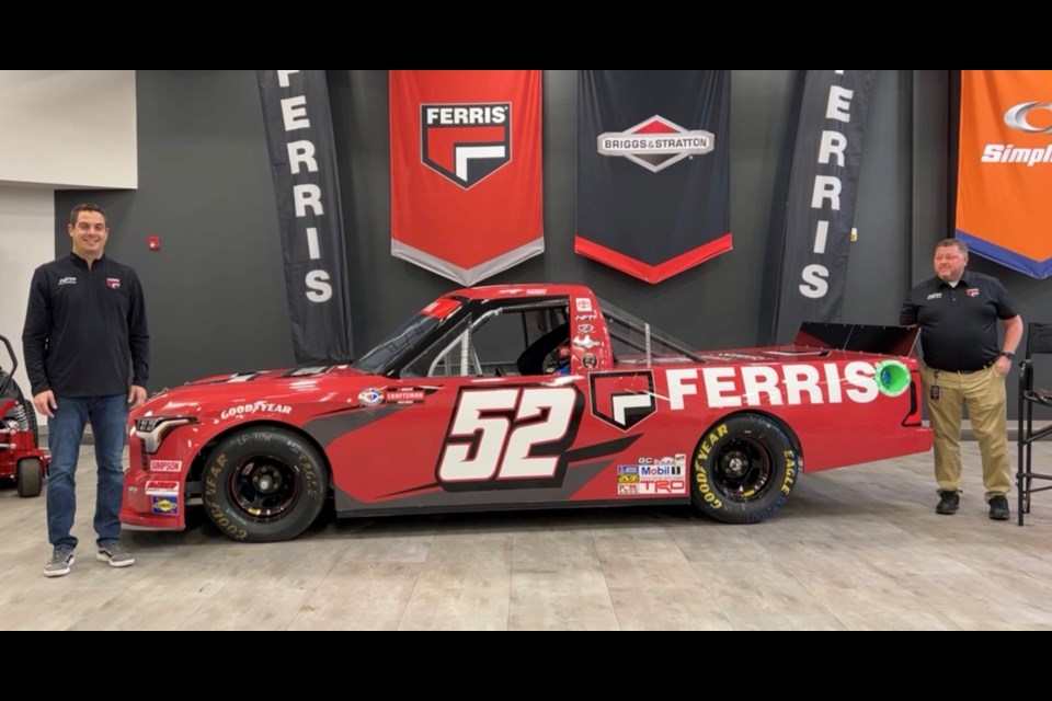 Stewart Friesen unveils his new red Toyota he will drive in the Truck Series races this year.
