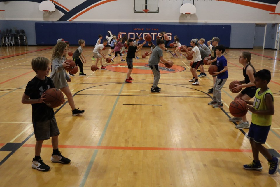 Niagara Rangers practise dribbling in the Crossroads School gym Saturday mornings.