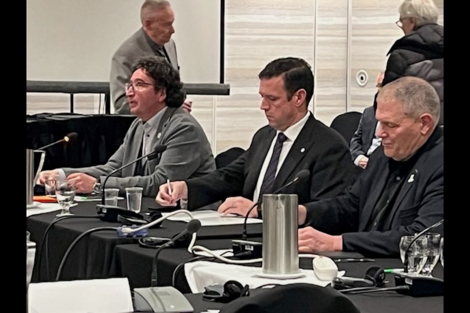 Lord Mayor Gary Zalepa, St. Catharines Mayor Mat Siscoe, Grimsby Mayor Jeff Jordan present differing opinions of what is best for their municipalities during an amalgamation meeting organized by the province and held in St. Catharines.