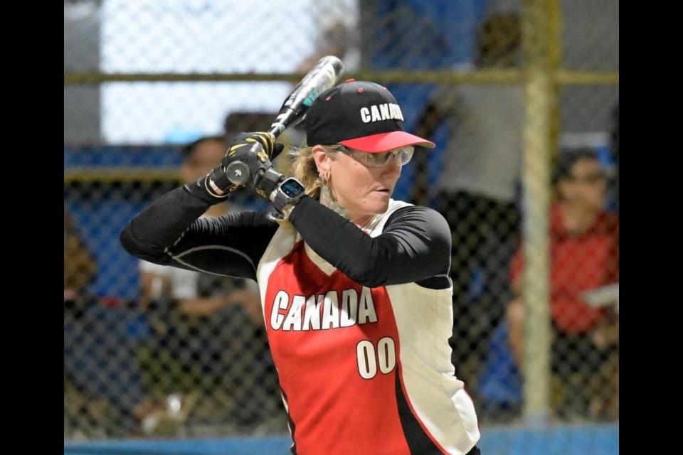 Amber Thorpe at bat during one of the six games she played with Team Canada in Curaçao this month. 