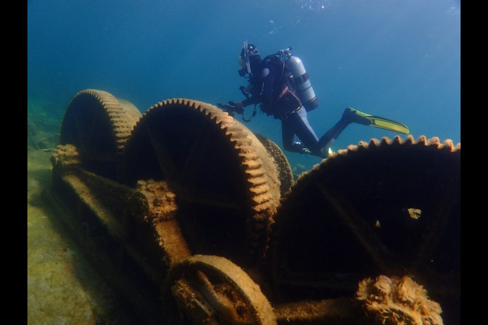 Checking out one of the large winches on the Michigan.