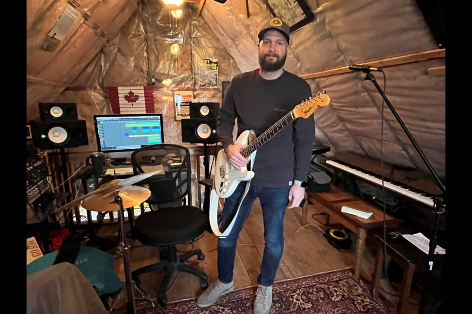 Scott Gossen wrote the 10 songs on his new album in February, 2023 in his upstairs loft at the Virgil home he shares with his wife Brun and their three children. 