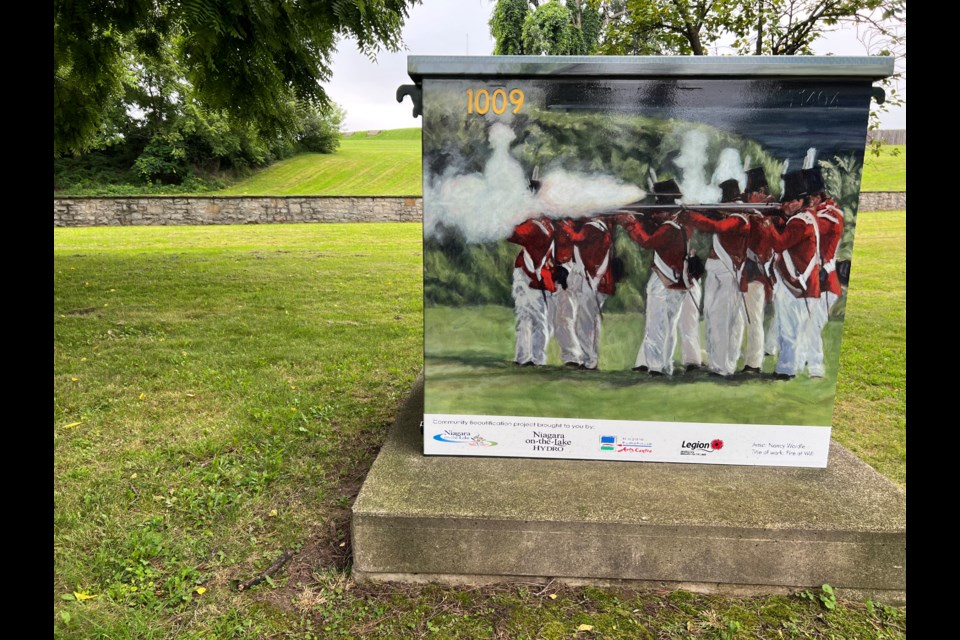 A wrapped hydro box by Fort George pays tribute to War of 1812 soldiers.