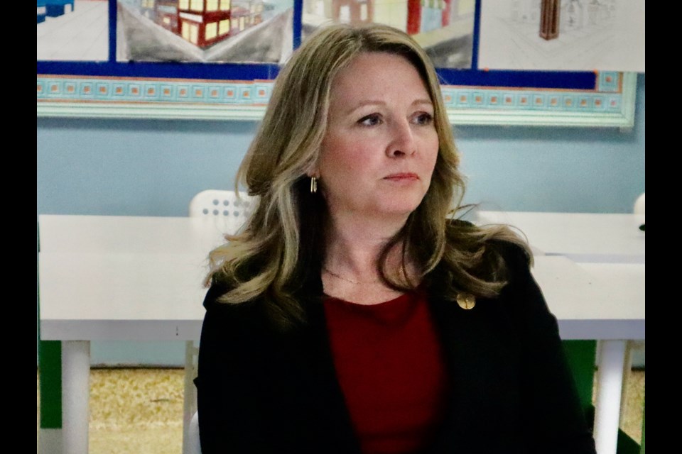 NDP leader Marit Stiles in a Royal Oak classroom at the former hospital building. 