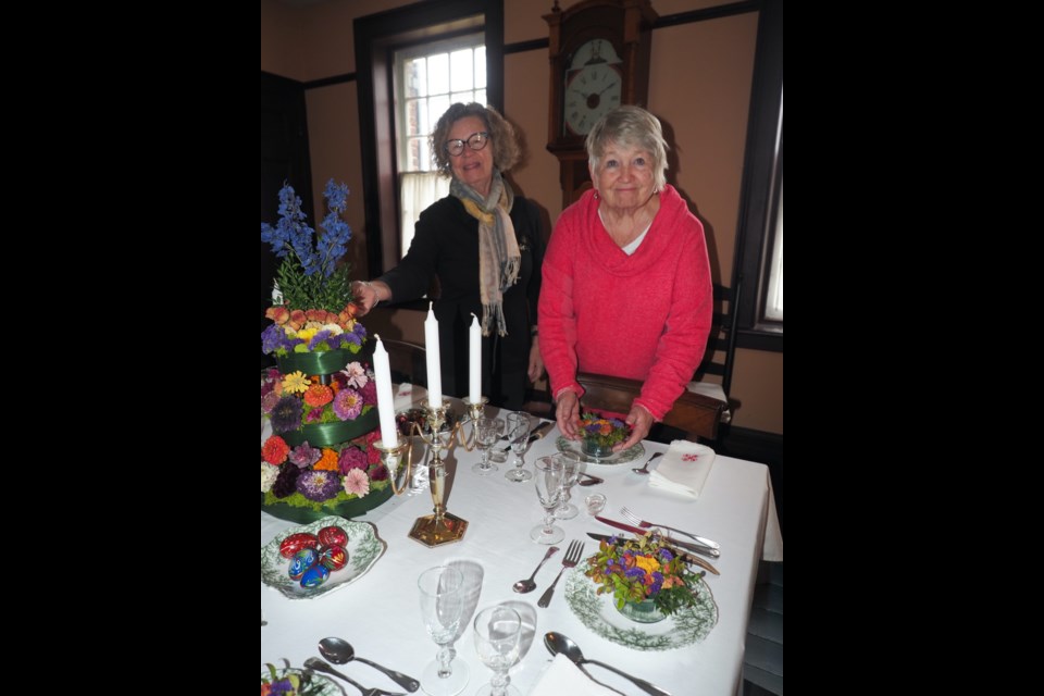 Jennifer Stephenson and Lois Fietje of the Garden Club of Niagara were tasked with decorating the Ukrainian Mennonite Settlers Room at McFarland House. (Photos by David Gilchrist)