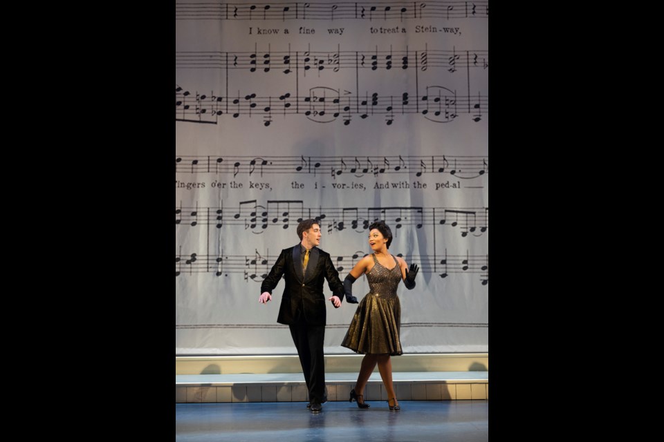 Kevin McLachlan as Phil Davis and Mary Antonini as Judy Haynes in Irving Berlin’s White Christmas (Shaw Festival, 2022). Photo by David Cooper.