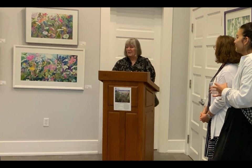 Artist Susan Garrington welcomes guests to the Joyner Gallery and talks about her 
paintings. 