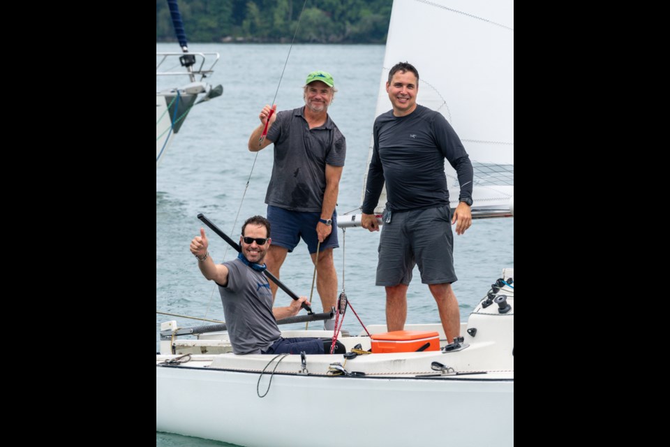 Alex Letchford, Josh Wiwcharyk and Chris Clarke sailed Crunch to a first place win.
