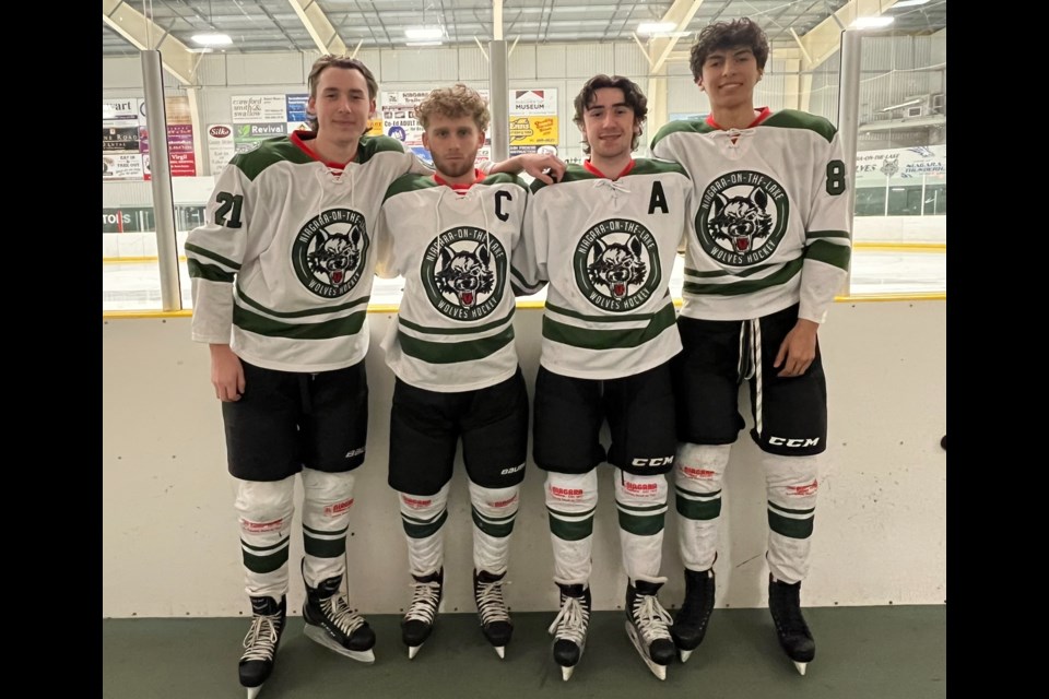 Four of the five graduating players on the U18 Wolves rep team L-R: Logan Smythe, Marco Gruosso, Lucas Roberts Ramos, Nick Munera; absent is Carter Lalonde