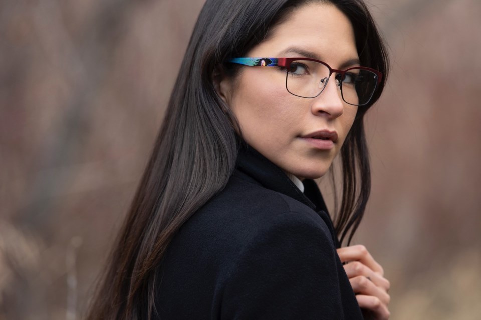 AYA Optical has launched a new collection featuring frames with Iconic Indigenous artwork by Ojibwe artist Donald Chretien and named for Dr. Bonnie Henry and Adrian Dix. Pictured is the Dixon frame. 