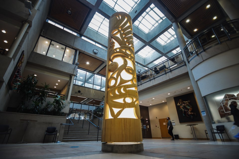 The Squamish Nation house post carved by Xwalacktun, Rick Harry.  photo Vancouver Coastal Health