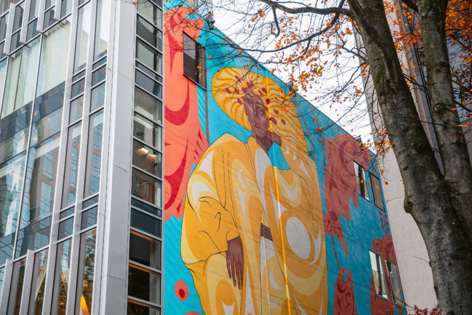 The Squamish Nation inspired mural is between Granville and Pender streets. photo Kai Jaconson 