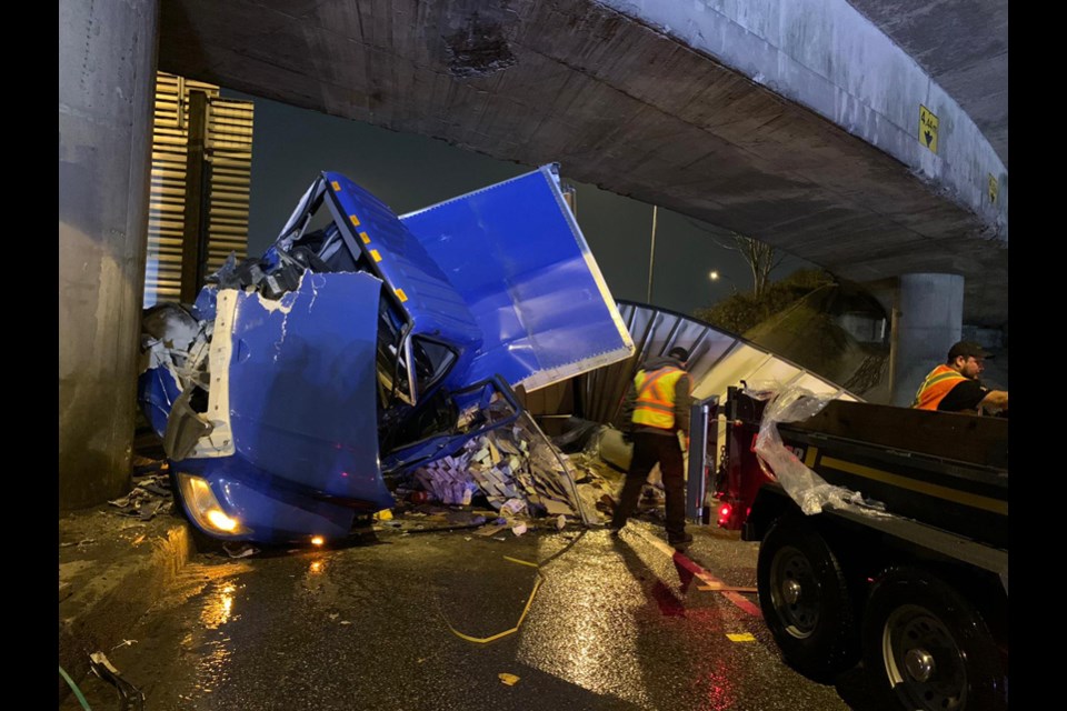 First responders on the scene of a transport crash on Highway 1 in North Vancouver, Jan 8. 2021