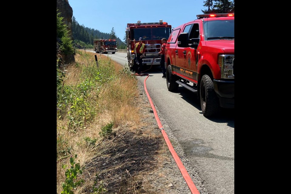 West Vancouver Fire and Rescue members attend a July 6, 2021, fire just north of Horseshoe Bay.