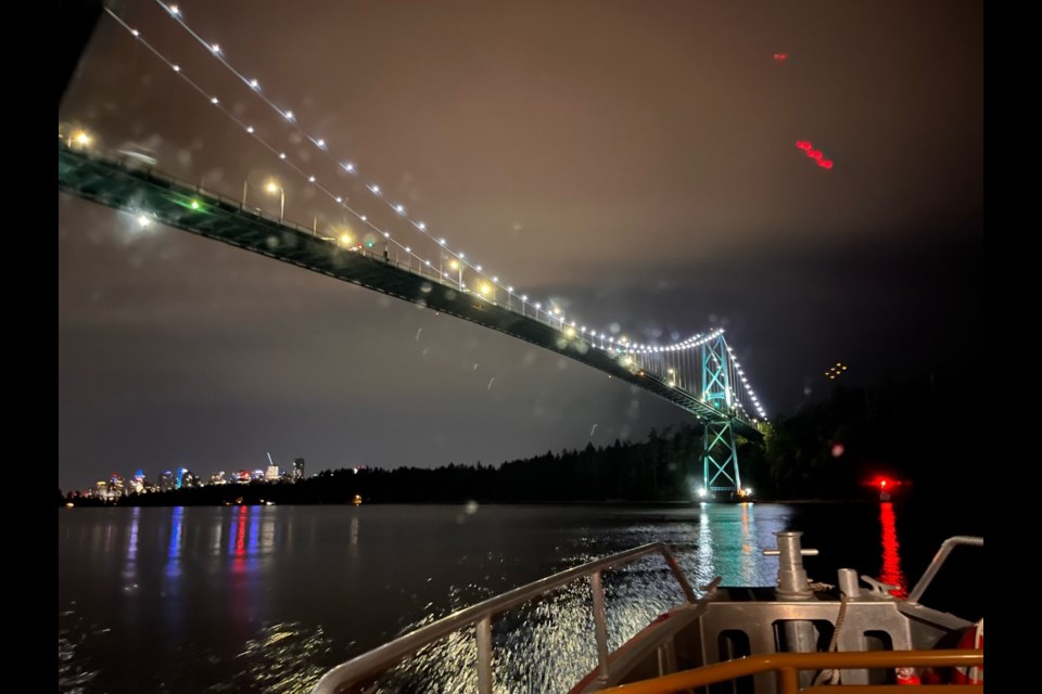 Members of the RCM-SAR marine search and rescue unit based in West Vancouver searched for a missing boater near the Lions Gate Bridge Wednesday night (June8).