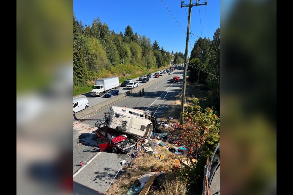 The scene of a dramatic crash on the Upper Levels highway Sept. 21.