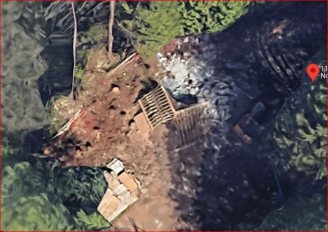 An aerial image shows the remains of the Forster House at 1160 Ridgewood Drive in 2022.