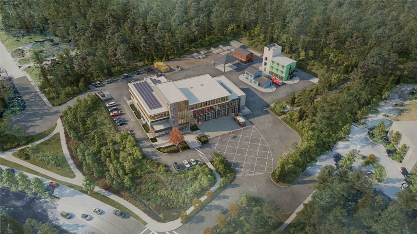 An artist's rendering shows the proposed new District of North Vancouver fire hall on top of the former municipal dump.