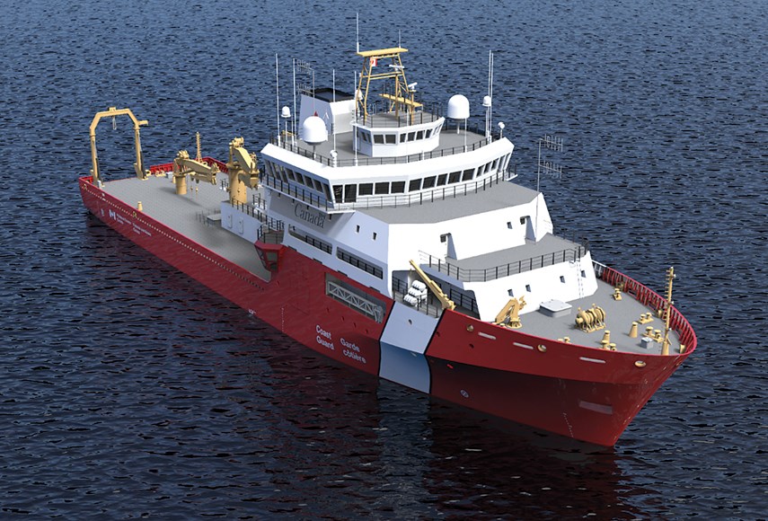A design rendering of the offshore ocean science vessel that will be built at Seaspan, starting later this month.