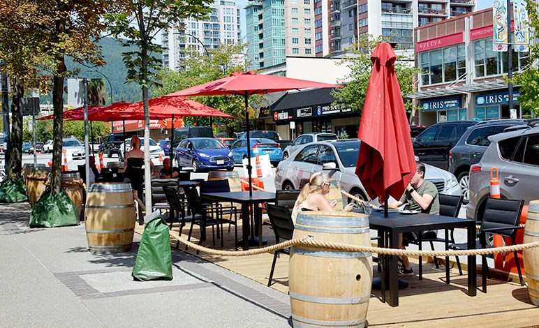 Patrons sit at Jack Lonsdale's Public House patio in July 2020. The City of North Vancouver's Temporary Patio Program has been extended for the duration of COVID-19 to support local businesses. 