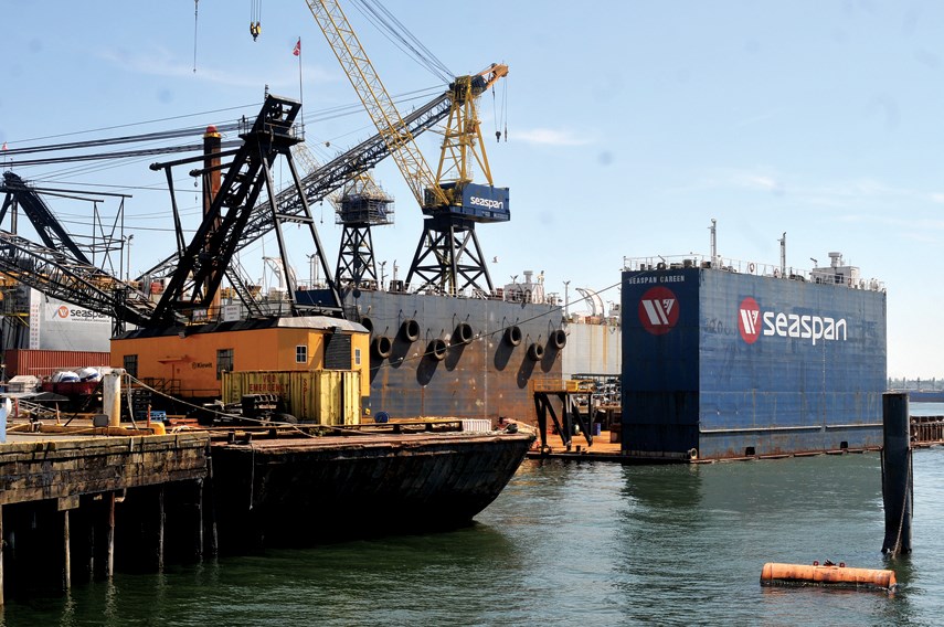 Seaspan's Vancouver Drydock is viewed from the Shipyards District on July 5, 2021. The company is seeking an expansion of its water lease to add additional dry docks.

