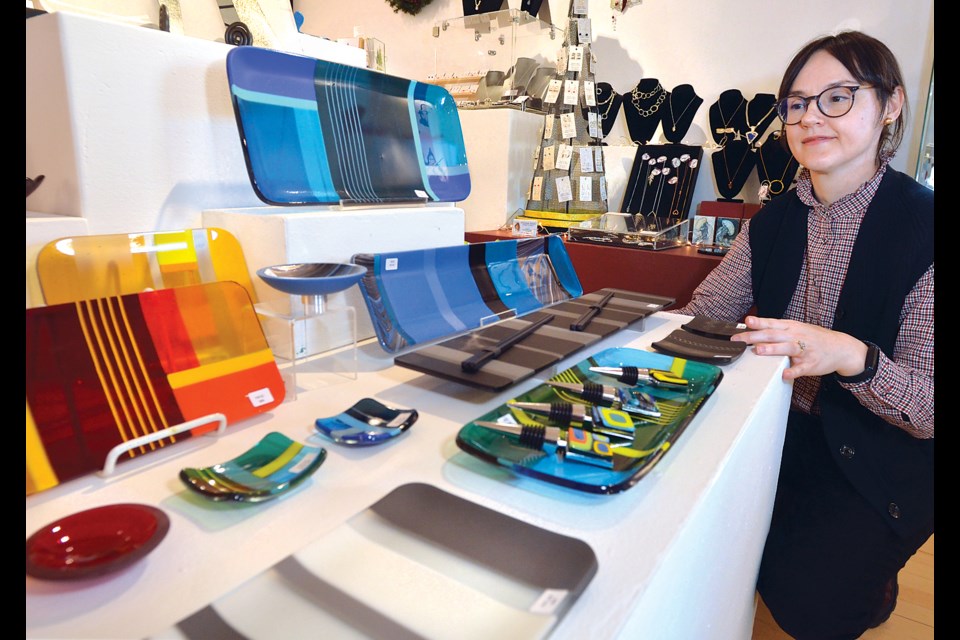 Leigh-Ann Niehaus, community arts supervisor at West Vancouver’s Ferry Building Gallery, displays some of the local handmade unique gifts and art available as part of the gallery’s Great Gifts exhibition and sale on now until Dec. 17. | Paul McGrath / North Shore News