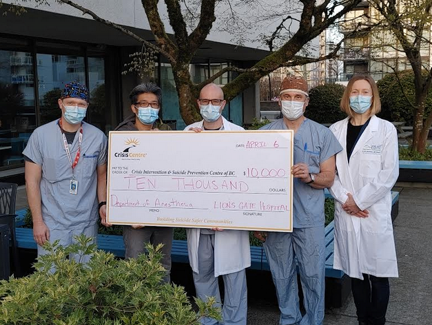 Members of Lions Gate Hospital's anesthesiology department recently donated $10,000 to the B.C. Crisis Centre in honour of their late colleague Dr. Kitt Turney.